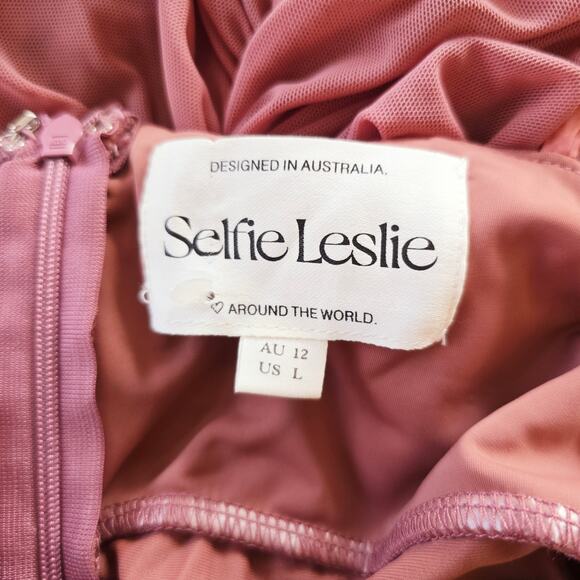 Selfie Leslie Good Vibes V-Bust Sheer Split Midi Dress Rose Blush Women's Size L - Picture 9 of 10